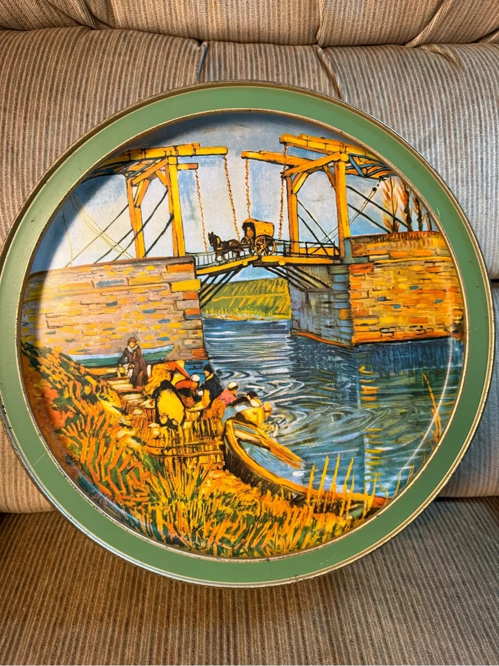VTG Van Gogh Round Tin Tray with a different scene on each side. RARE